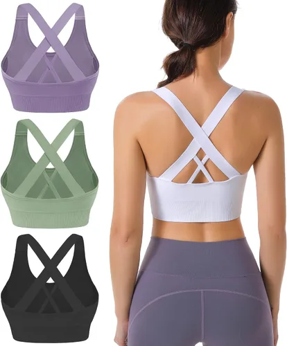 Vista 18 de High Support Sports Bras for Women, Padded Criss Cross Seamless 3-5Pack