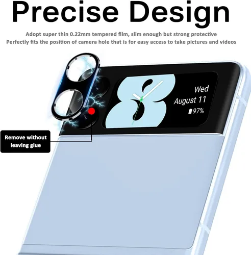 Vista 5 de Miimall - Protector de lente de cámara compatible con Samsung Galaxy Z Flip 4, vidrio templado de dureza 9H, antiarañazos, compatible con funda