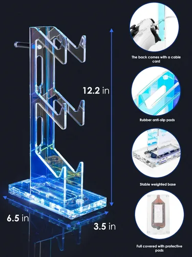 Vista 16 de OAPRIRE Headset and Controller Stand with Lights, 2 Tier Acrylic Game Controller Holder, Controller and Headset Stand for Desktop,Universal Design
