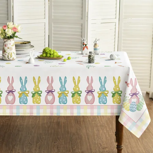 Vista 7 de Horaldaily Mantel de Pascua rectangular de 52 x 70 pulgadas, diseño de zanahorias de primavera, conejo, funda de mesa lavable para decoración