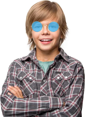 Vista 7 de Skeleteen Gafas hippie Blue Circle Gafas de sol hipster estilo azul de los años 60 1 par