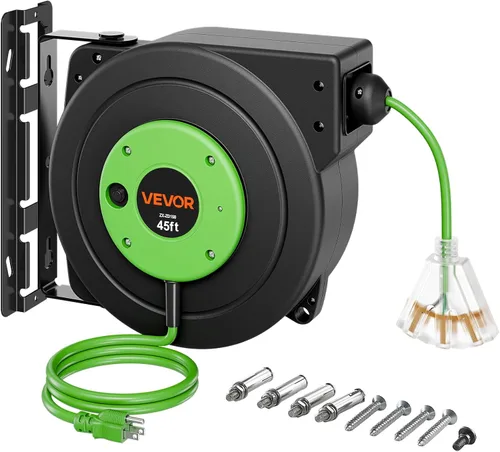 Vista 12 de VEVOR Carrete de cable de extensión retráctil de 25 pies resistente 14AWG