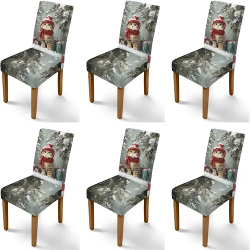 Vista 49 de Rnyleeg Fundas navideñas para sillas de comedor, fundas de asiento de comedor con estampado de campanas brillantes, juego de 1 funda suave y lavable
