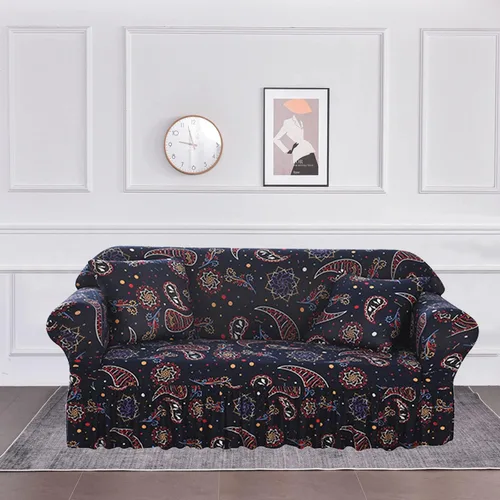 Vista 4 de MBROS Funda de sofá súper elástica, protector de muebles impreso con falda, funda de sofá para sofá de 2 plazas, funda suave para sofá biplaza