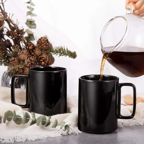 Vista 4 de E-liu Tazas de té de porcelana grandes, 6 blancas y 6 negras