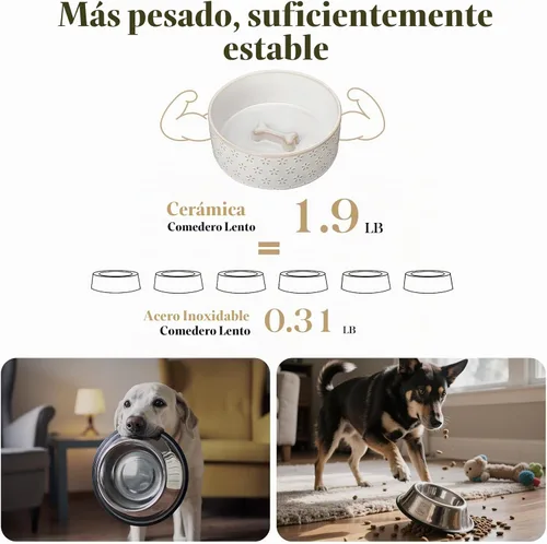 Vista 5 de MALACASA - Cuenco de comida de cerámica para perros, plato de agua para razas medianas, 4 tazas