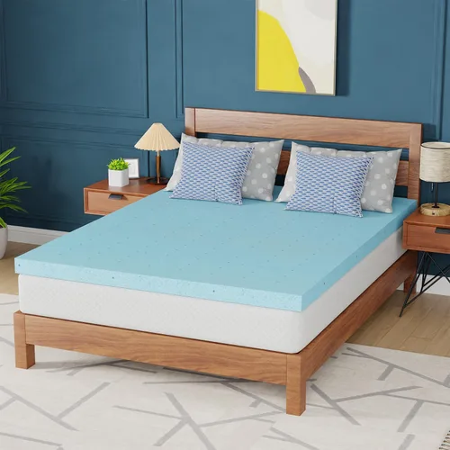 Vista 10 de PayLessHere - Cubrecolchón de espuma viscoelástica de gel completo de 2 pulgadas, firme de felpa, color azul Cubrecama de diseño ventilado