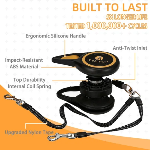 Vista 8 de KOOLTAIL Correa retráctil doble para perros de hasta 110 libras, resistente de doble cabeza de 16 pies, extensible a 360°, sin enredos, un botón