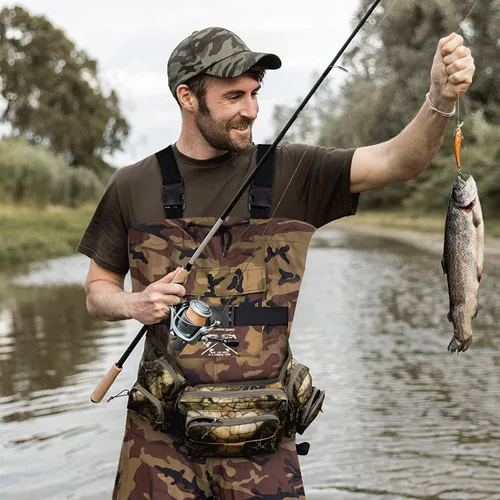 Vista 4 de Vadeadores de pecho con botas, de 2 capas de PVC/nailon, impermeables, para caza, pesca, camuflaje y pesca