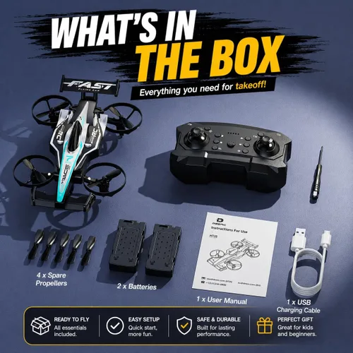 Vista 9 de DEERC HT35 Mini dron 2 en 1 para niños Auto de control remoto, giros de 360°, vuelo circular, despegue/aterrizaje con una tecla, modo sin cabeza