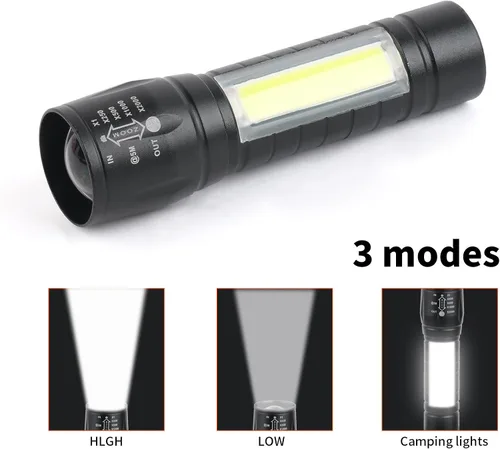 Vista 4 de Paquete de 5 Mini Pequeñas Linternas de Bolsillo LED USB-C Recargables de Altos Lúmenes Brillantes y Potentes EDC - Linterna de Mano de Aluminio al
