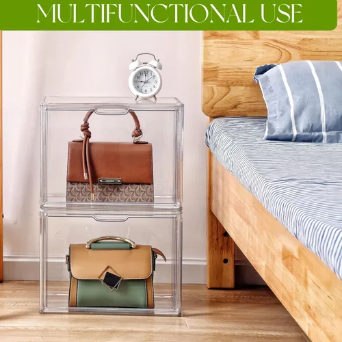Vista 5 de ZLLZUU Organizador de bolso para armario, paquete de 5 vitrinas de acrílico transparente para almacenamiento de bolsos, cajas de almacenamiento