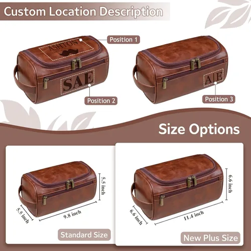 Vista 2 de Neceser de Cuero Personalizado para Hombres, Kit de Viaje Dopp Grabado Personalizado, Regalo de Iniciales de Nombre Personalizado para Padrinos