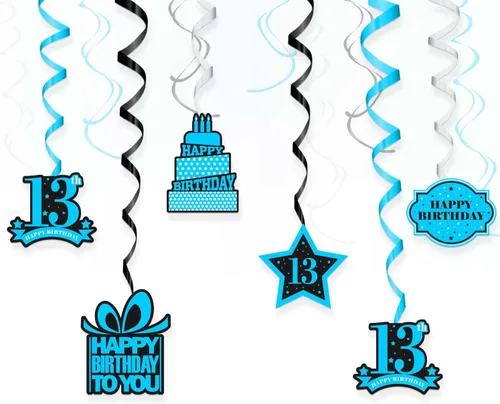 Vista 7 de Cartel colgante de feliz cumpleaños número 10 con diseño de remolinos y estrellas, confeti de felicitación a los 10 años de edad, cumpleaños, Hello