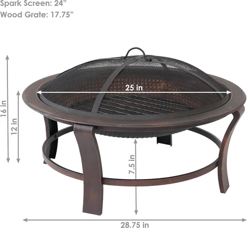 Vista 7 de Sunnydaze Cuenco elevado para hoguera de leña de 29 pulgadas con soporte, incluye pantalla de chispa, rejilla de madera y póquer