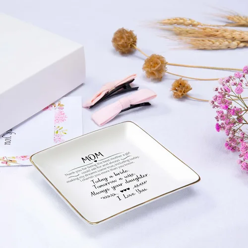 Vista 2 de Thank You For Being the Best Mom A Girl Could Ask For-Today - Regalos para novia-madre de la novia, soporte de cerámica para joyas, plato