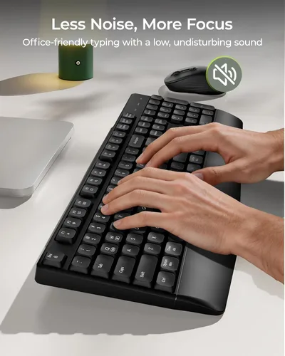 Vista 3 de Seenda COE200 - Combo de teclado y mouse inalámbricos Bluetooth con reposamuñecas USB/Bluetooth multi-device switching, quiet clicks, full