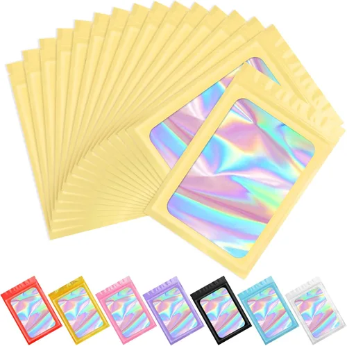 Vista 12 de Funfery 100 bolsas holográficas de Mylar naranja, cremallera resellable