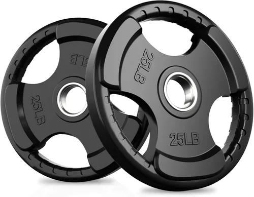 Vista 21 de RitFit Olympic Rubber Grip Weight Plates, 2-Inch Barbell Set Solid Iron Core, Rubber Coated, 2-Inch Olympic Bar Compatible, 3-Hole Grip, 2.5LB to