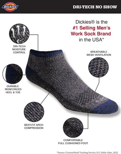 Vista 2 de Dickies Men's Dri-tech Moisture Control No Show Socks (6 & 12 Pairs)