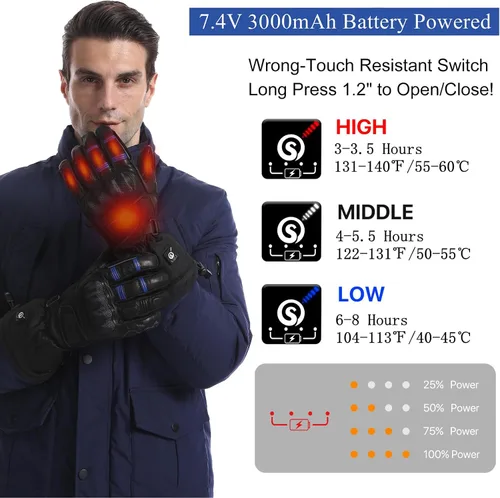 Vista 2 de Savior Professional Heated Motorcycle Gloves for Men Women,Dual Mode Electrically Heated Waterproof and Windproof Gloves with 12V Charging