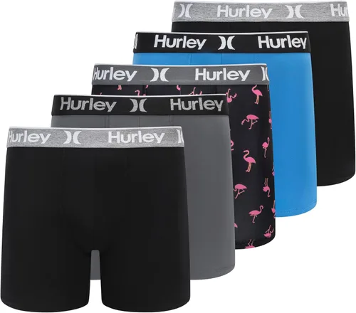 Vista 33 de Hurley calzoncillos tipo bóxer elásticos para hombre, paquete de 5 Combo de helecho de carbón