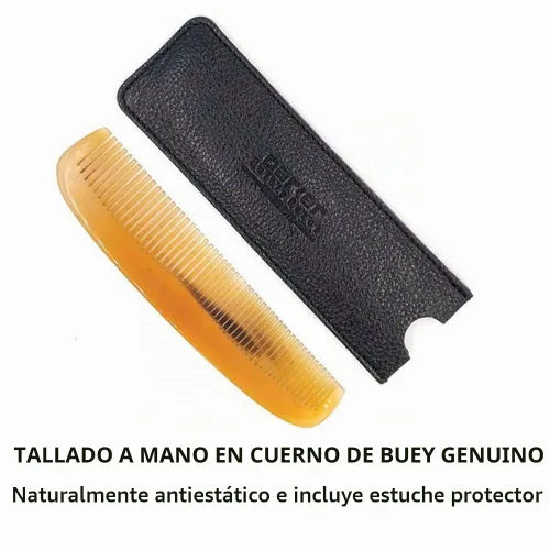 Vista 2 de Parker - Peine de bolsillo con cuerno de buey genuino, funda de transporte de cuero incluida