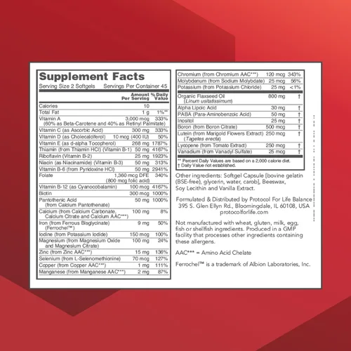 Vista 2 de PROTOCOL FOR LIFE BALANCE Ortho Multi - Complejo completo de vitaminas y minerales*, multivitamínico con luteína, licopeno y aceite de semilla
