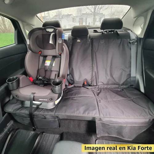 Vista 6 de Protector de Asiento para Auto, Funda para Asientos de Niños en Coches Impermeable, 3 Cinturones Traseros Funcionales, Cojín para Asiento de Bebé