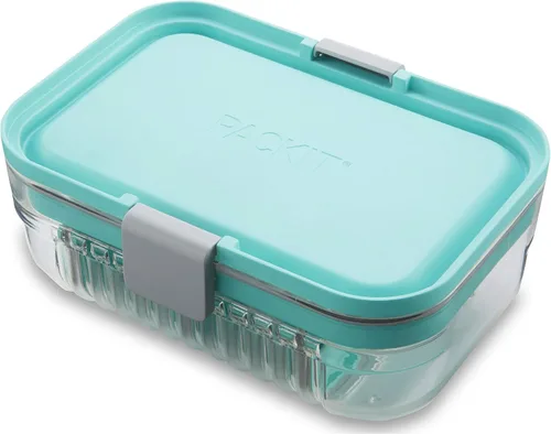 Vista 2 de PackIt Mod Lunch Bento Contenedor de almacenamiento de alimentos, verde menta, base de cristal transparente a prueba de roturas, con divisores