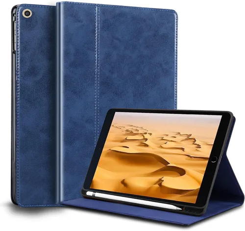 Vista 11 de Funda para iPad de 10.2 pulgadas, 9ª/8ª/7ª generación 2021/2020/2019, piel auténtica, función de encendido y apagado automático. Negro clásico