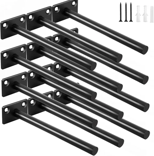 Vista 11 de 4 Piezas Soportes de Estante Flotante de Acero Sólido Negro de 5" - Soportes Ciegos para Estantes Flotantes de Madera - Soporte Ciego Oculto