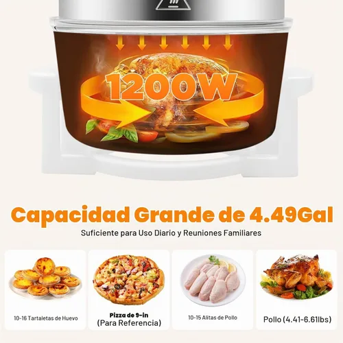 Vista 3 de Freidora de aire de vidrio con cesta visible de 17.96 cuartos de galón, cocina sin aceite de 1400 W, temperatura ajustable de 32 °F a 482 °F