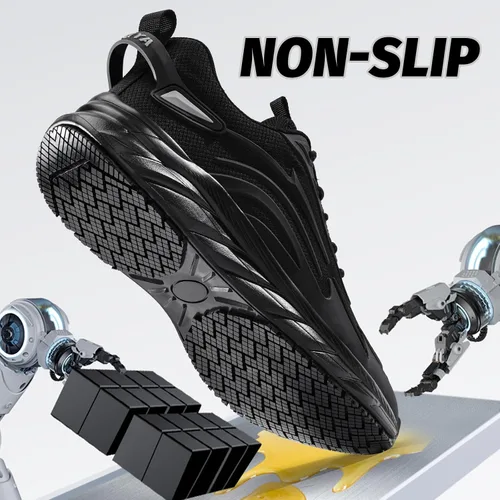 Vista 2 de Zapatos de trabajo antideslizantes para hombre, antideslizantes, para cocina, restaurante y servicio de alimentos, ligeros, transpirables, zapatos