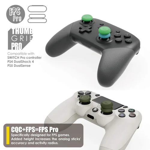 Vista 4 de Skull & Co. Skin, CQC and FPS Thumb Grip Set Joystick Cap Analog Stick Cap for Nintendo Switch Pro Controller & PS5 PS4 SlimPro Controller- White