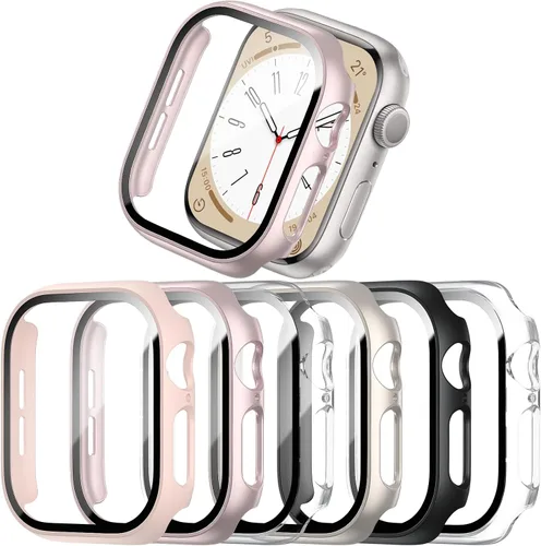 Vista 23 de COMMUTER - Juego de 4 fundas compatibles con Apple Watch de 40 mm Series SE 3ra Gen 2025 SE 2/1 6 5 4 con protector de pantalla de vidrio templado