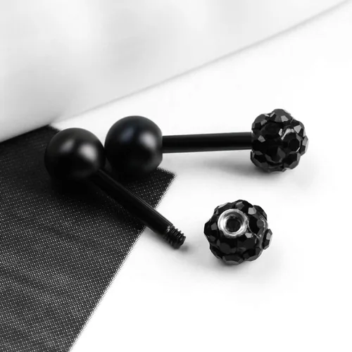 Vista 3 de Juego de 10 aretes de 0.56 oz, aretes de bola con cierre de tornillo, aretes de tuerca para cartílago de hélix, barra con incrustaciones de Negro