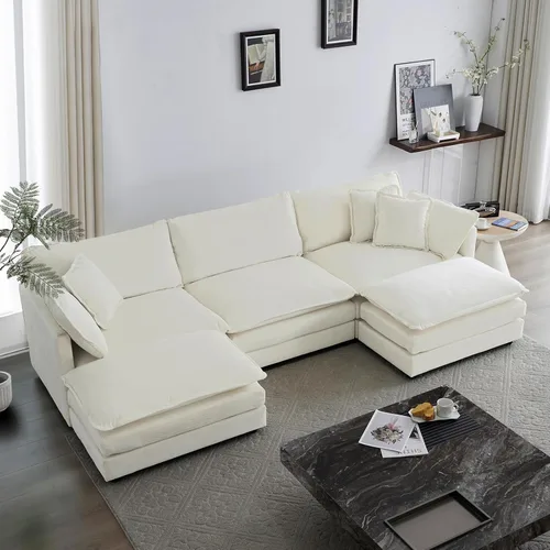 Vista 22 de KIVENJAJA - Sofá modular en forma de U extragrande tipo nube, chenilla moderna de 4 plazas con asiento profundo para sala de estar y oficina, con 2