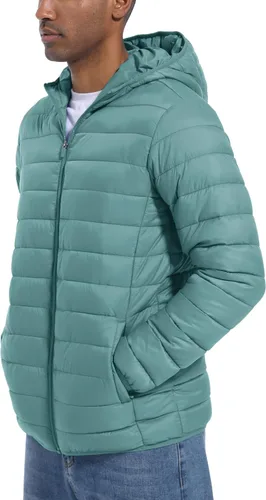 Vista 2 de MAGCOMSEN Chaqueta acolchada ligera con capucha para hombre, con cremallera completa, resistente al agua, acolchada, con forro
