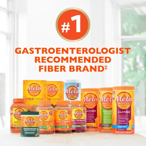 Vista 7 de Metamucil 4-en-1 suplemento de fibra de cáscara de psyllium, sin azúcar, 180 cucharaditas, sabor a naranja, polvo de fibra diaria para la salud