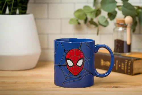 Vista 5 de Silver Buffalo Marvel Comics Spiderman - Taza de cerámica resistente a la cera, 20 onzas, azul/multicolor, 20 onzas