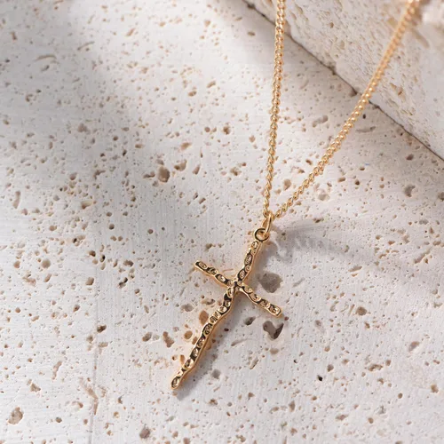 Vista 131 de Fettero - Collar con dije de cruz de fe, chapado en oro de 14 K, cadena fina, minimalista, simple, pequeña, para oración, regalo de joyería religiosa