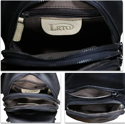 Vista 7 de LRTO Bolso de cuero genuino para hombres y mujeres, estilo vintage, de cuero auténtico, bandolera de hombro, bolso cruzado en el pecho, Grisoscuro