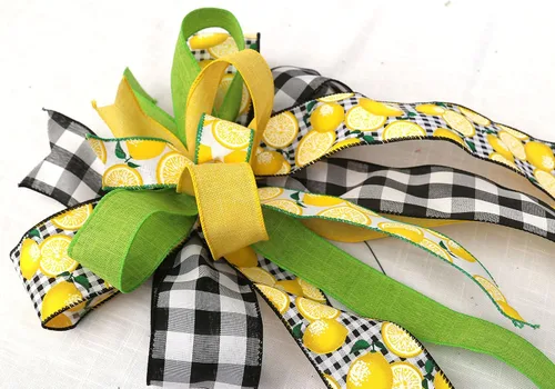 Vista 2 de Lemon bow for lanterns, Yellow, black and white bow, Bows for Wreaths, Everyday bow, Wreath bow, Bow for decorating, Farmhouse bow