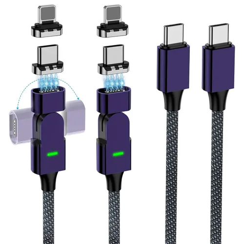Vista 10 de Cable de carga magnético USB C de 100 W, rotación de 180°, cable de carga magnético 2 en 1 para teléfono [2 unidades, 4/6.6 pies], transferencia