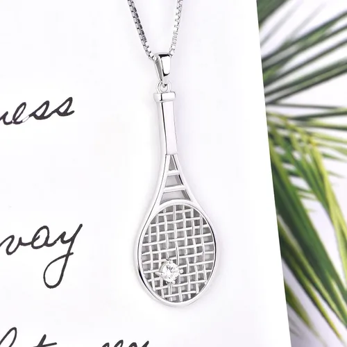 Vista 5 de YL Collar con colgante de raqueta de tenis de plata de ley 925 con piedras preciosas de amor, joyería deportiva para mujeres y hombres