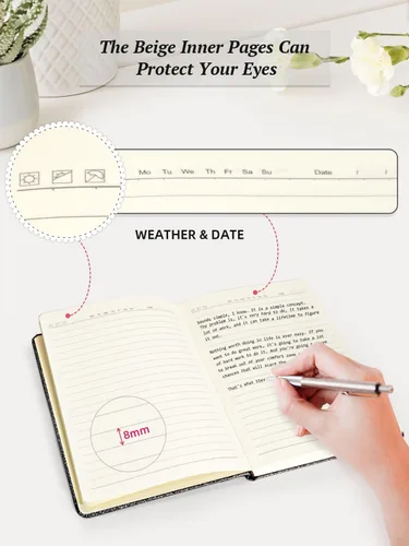 Vista 5 de Bling - Cuaderno A5, cuaderno rayado A5, bloc de notas para niñas y mujeres, bonito diseño de corazón con purpurina, cuaderno de tapa dura con rayas