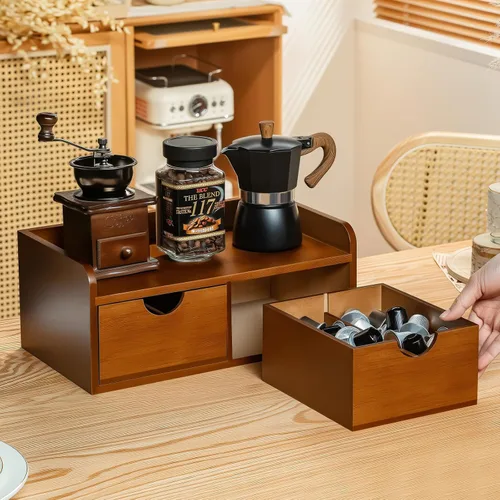 Vista 2 de Organizador de bolsas de té de madera de acacia con cajón, organizadores