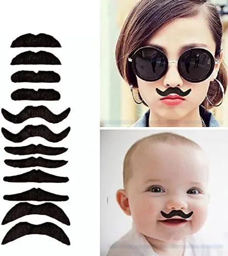 Vista 9 de Juego de 12 bigotes falsos divertidos para tu cumpleaños, para Halloween, fiestas, niños, regalos, diversión, cumpleaños, fiestas, juegos, hogar