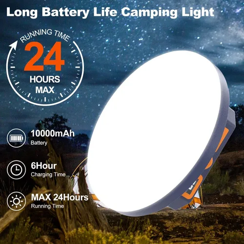 Vista 4 de Luz de campamento recargable de 10000 mAh con control de voz - 4000LM 3000K/4500K/6500K Linterna LED portátil, IPX4 impermeable para camping, 30W pro